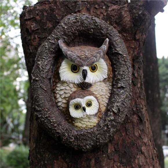 Owl Tree Hugger Whimsical Tree Sculpture Garden Statues Outdoor Tree Face Decor - Picture 6 of 7